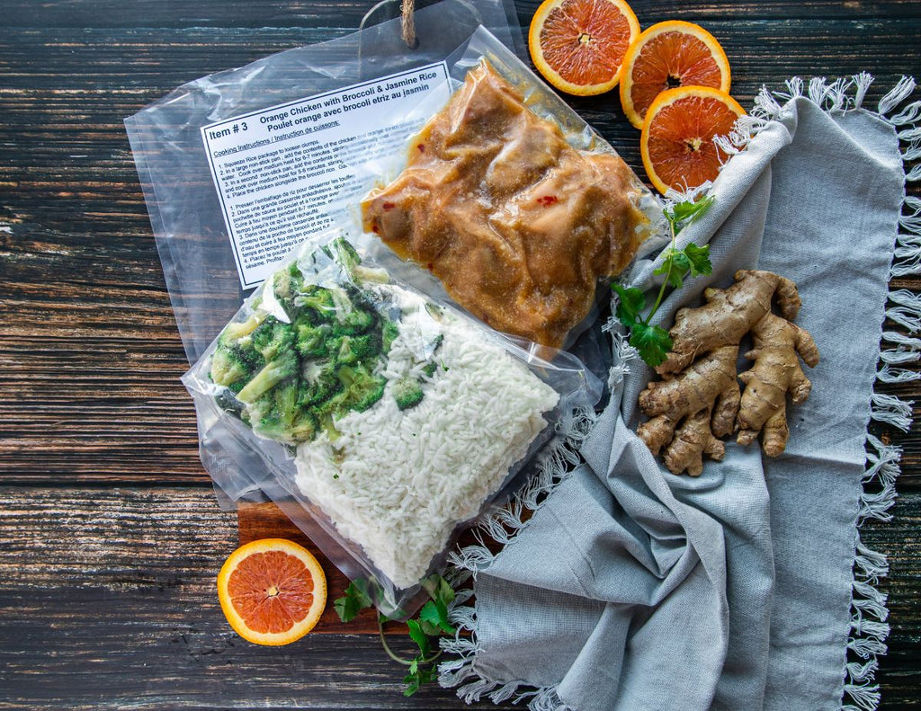 Sealand Quality Foods' Ready in Minutes orange chicken with broccoli and jasmine rice meal packaged.