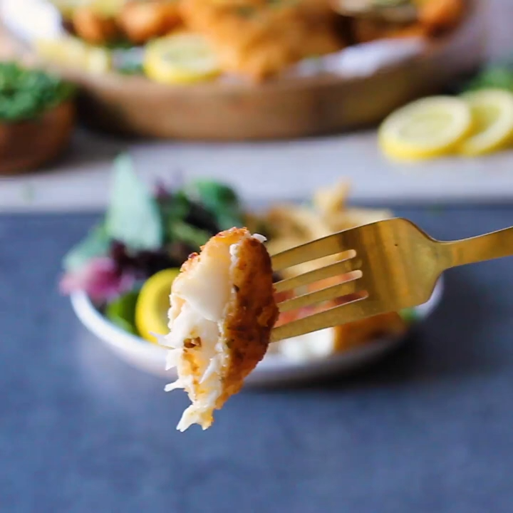 Piece of Fried Orange Roughy Fillet on a Fork