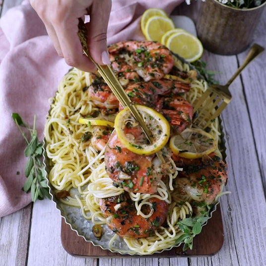 Shrimp scampi with Sealand's colossal raw black tiger shrimp