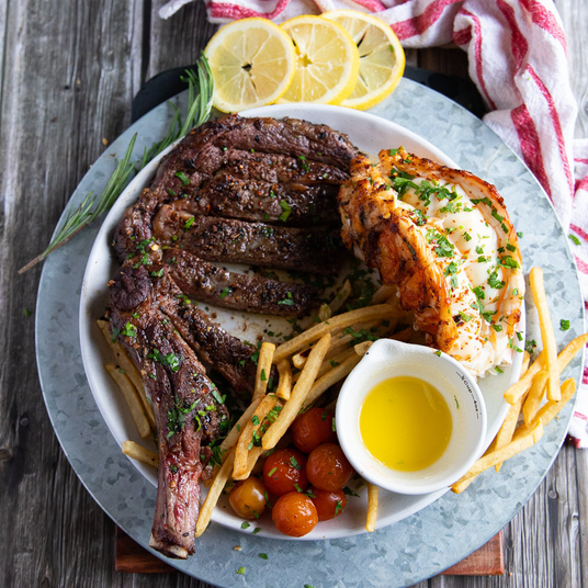 Sealand surf and turf with French fries