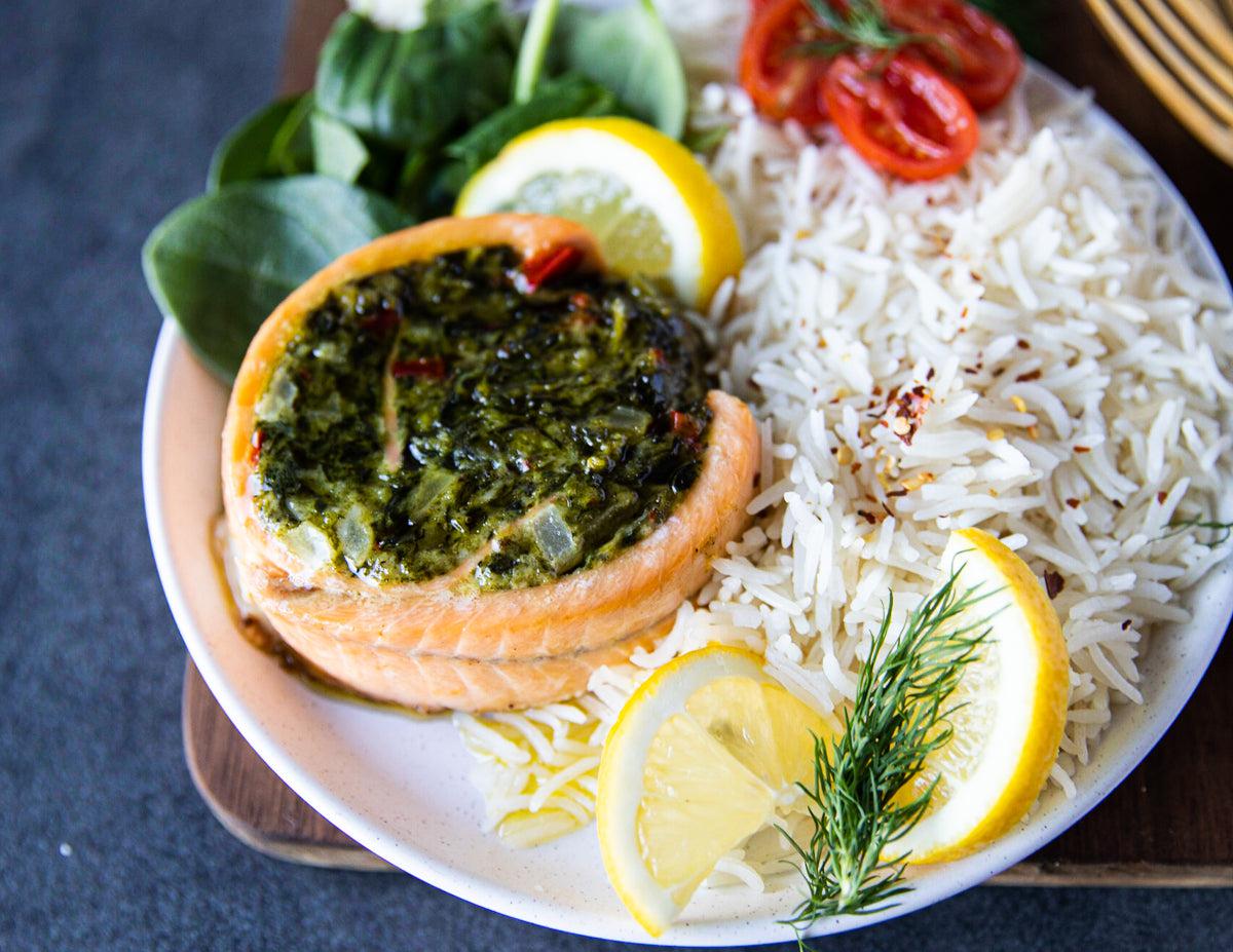 Spinach Stuffed Salmon Pinwheels