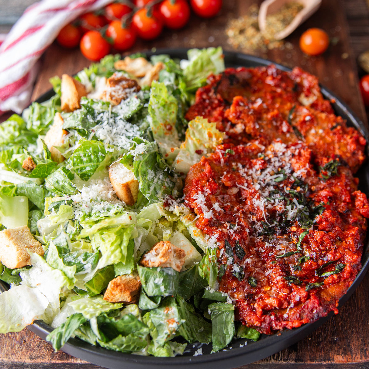 Breaded Veal Parmesan in Tomato Sauce