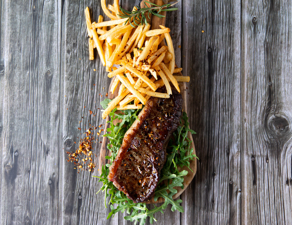 Halal Wagyu Striploin Steaks from Sealand Quality Foods Served with Frites
