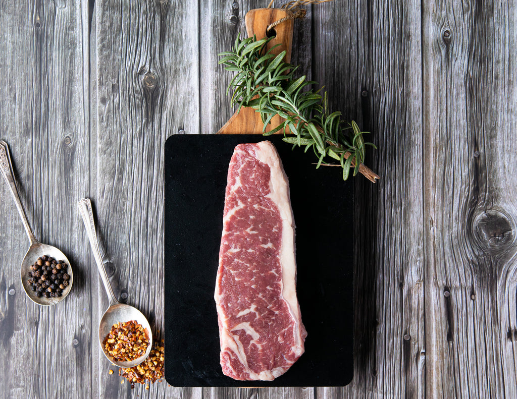 Raw Sealand Quality Foods Halal Wagyu Striploin Steak Prepared for Grilling