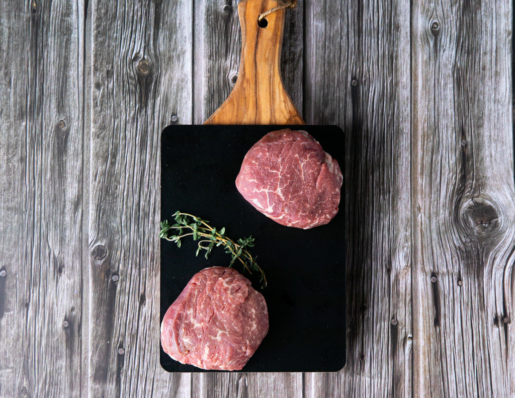 Two Raw and Marbled Wagyu Tenderloin Steaks from Sealand Quality Foods