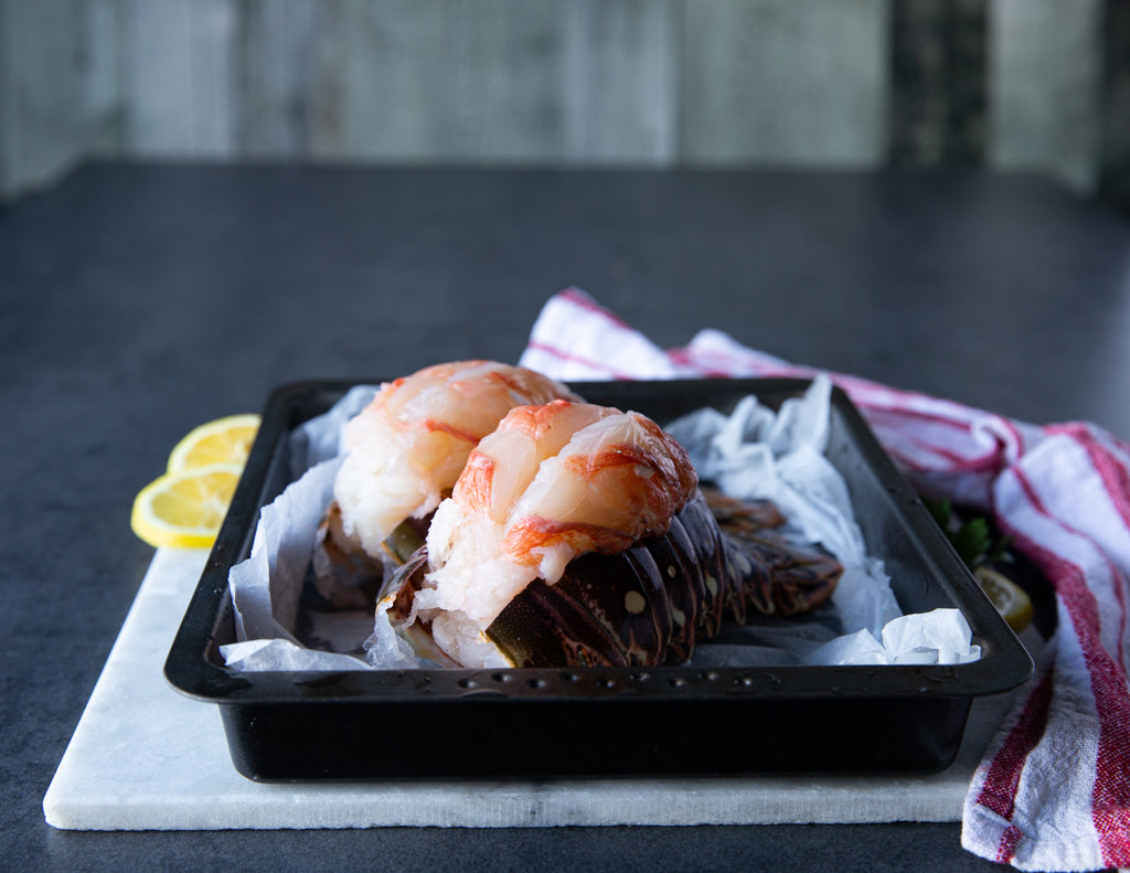 Two Sealand Quality Foods Lobster Tails in a Baking Dish