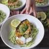 Seared Chilean sea bass with pesto pasta